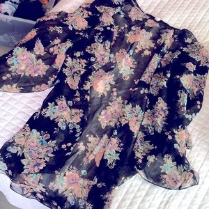 Floral sheer cover up black and roses